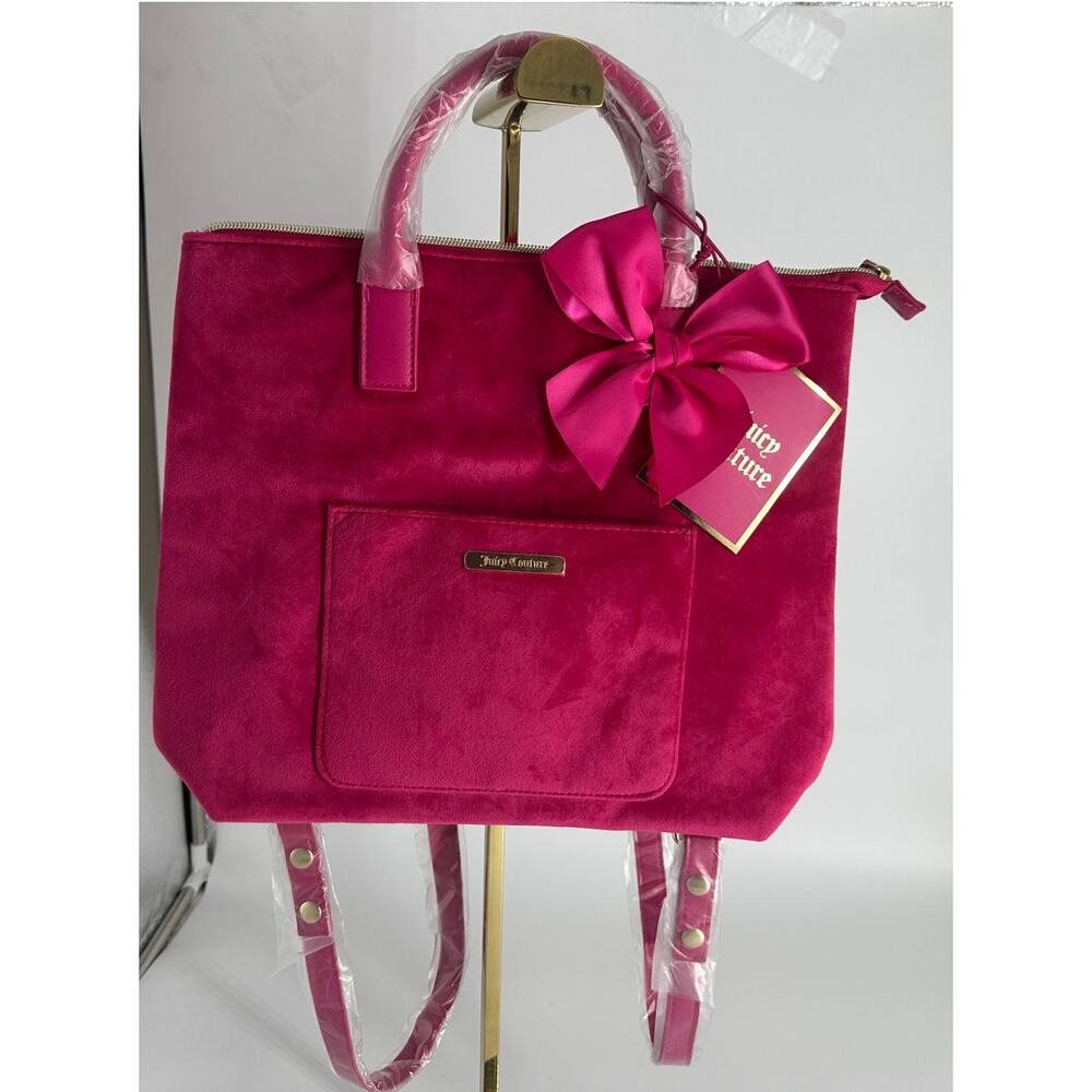 Juicy Couture HOT Pink Plush Tote or Backpack with Bow,  Brand New with Tag